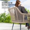 SET 2 SEDIE DA GIARDINO CON CUSCINI E BRACCIOLI, IN ACCIAIO E RATTAN PE, 54X65X80 CM, GRIGIO SCURO