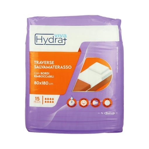HYDRA VIVA+ TRAVERSA SALVAMATERASSO IPOALLERGENICO CON BORDI RIMBOCCABILI 80X180 CM 15PZ