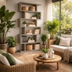 LIBRERIA ALANA CON 6 RIPIANI SFALSATI IN DESIGN MODERNO - COLORE NATURALE EFFETTO LEGNO