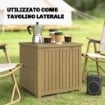 Cassapanca da Esterno 130L con Coperchio Cerniere e Cinghia, in Legno, 63x51x58.5 cm, Marrone