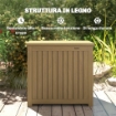 Cassapanca da Esterno 130L con Coperchio Cerniere e Cinghia, in Legno, 63x51x58.5 cm, Marrone