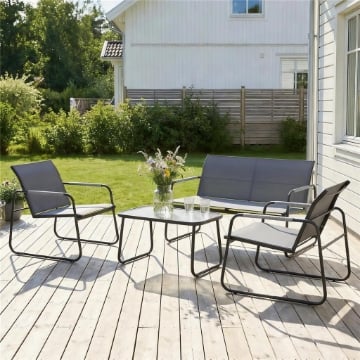Set da Giardino 4 pz con Divano 2 Posti, 2 Sedie e Tavolino, Struttura in Metallo Grigio