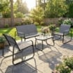 Set da Giardino 4 pz con Divano 2 Posti, 2 Sedie e Tavolino, Struttura in Metallo Grigio