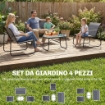 Set da Giardino 4 pz con Divano 2 Posti, 2 Sedie e Tavolino, Struttura in Metallo Grigio