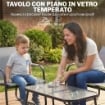 Set da Giardino 4 pz con Divano 2 Posti, 2 Sedie e Tavolino, Struttura in Metallo Grigio
