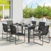Set Tavolo e 6 Sedie da Giardino con Braccioli in Acciaio e Vetro, Nero