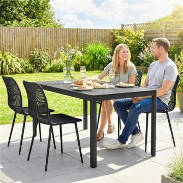 SEDIE DA PRANZO PER ESTERNI SET DA 4, SEDIE DA GIARDINO CON SCHIENALE FESSURATO, NERO