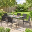 Set da Giardino con Tavolo e 6 Sedie da Pranzo con Braccioli in Acciaio, Nero