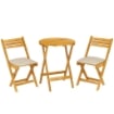 SET BISTRÒ ESTERNO: 2 SEDIE PIEGHEVOLI E TAVOLO ROTONDO, LEGNO NATURALE.
