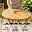 SET BISTRÒ ESTERNO: 2 SEDIE PIEGHEVOLI E TAVOLO ROTONDO, LEGNO NATURALE.