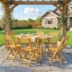 SET PRANZO 7 PEZZI, TAVOLO ESTENSIBILE LEGNO E 6 SEDIE PIEGHEVOLI PER GIARDINO