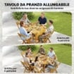 SET PRANZO 7 PEZZI, TAVOLO ESTENSIBILE LEGNO E 6 SEDIE PIEGHEVOLI PER GIARDINO