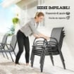 Set da Esterno in Acciaio con Tavolo Rettangolare e 6 Sedie Impilabili in Texteline, Grigio Chiaro