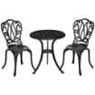 Set da Giardino 3pz con 2 Sedie da Esterno e Tavolino in Vetro con Foro per Ombrellone, in Alluminio, Nero