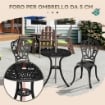Set da Giardino 3pz con 2 Sedie da Esterno e Tavolino in Vetro con Foro per Ombrellone, in Alluminio, Nero