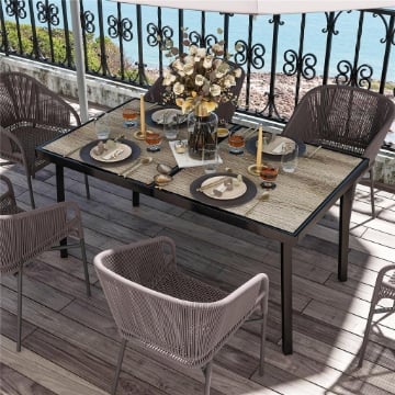Tavolo da Giardino e da Pranzo Esterno, Piano Effetto Legno, 145x85 cm