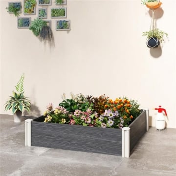 FIORIERA DA ESTERNO CON FONDO APERTO E DESIGN A INCASTRO, 102X102X33 CM, GRIGIO SCURO