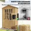 ARMADIO DA GIARDINO IN LEGNO CON FINESTRE TRASPARENTI, 128X57.5X197 CM, MARRONE CHIARO