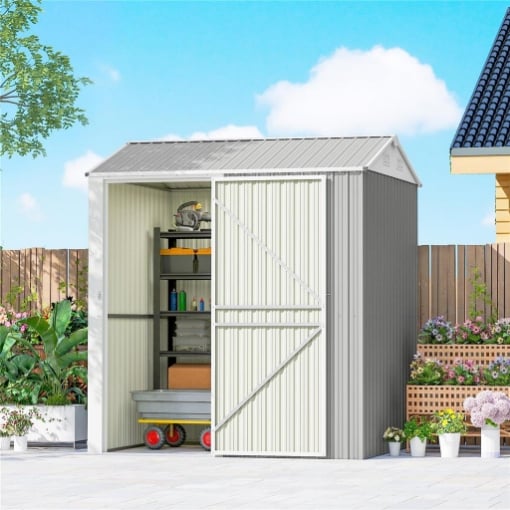 CASETTA DA GIARDINO ALTA IN ACCIAIO DA 3.51M CON PRESE D'ARIA E PORTA BLOCCABILE, 209X177X236 CM, ARGENTO