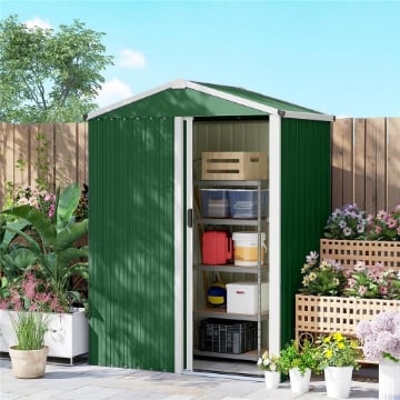 Casetta da Giardino in Acciaio 1.1m¦ con Porta Scorrevole Bloccabile, 136x87x179 cm, Verde
