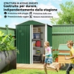 Casetta da Giardino in Acciaio 1.1m¦ con Porta Scorrevole Bloccabile, 136x87x179 cm, Verde