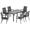 Set da Esterno 7pz con Tavolo da Giardino a 2 Sezioni e 6 Sedie Impilabili in Texteline, Grigio