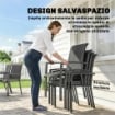 Set da Esterno 7pz con Tavolo da Giardino a 2 Sezioni e 6 Sedie Impilabili in Texteline, Grigio