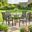 Set da Giardino 5 pz in Acciaio con 4 Sedie Impilabili e Tavolo con Foro Centrale e Ripiano Inferiore, Grigio