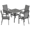 Set da Giardino 5 pz in Acciaio con 4 Sedie Impilabili e Tavolo con Foro Centrale e Ripiano Inferiore, Grigio