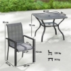 Set da Giardino 5 pz in Acciaio con 4 Sedie Impilabili e Tavolo con Foro Centrale e Ripiano Inferiore, Grigio