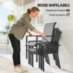 Set da Giardino 5 pz in Acciaio con 4 Sedie Impilabili e Tavolo con Foro Centrale e Ripiano Inferiore, Grigio