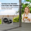 Set da Giardino 5 pz in Acciaio con 4 Sedie Impilabili e Tavolo con Foro Centrale e Ripiano Inferiore, Grigio