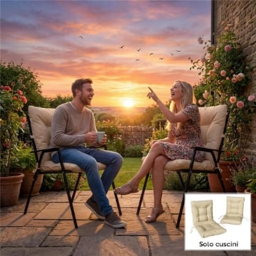 SET 2 CUSCINI PER SEDIE DA ESTERNO CON LACCI DI FISSAGGIO, IN POLIESTERE E COTONE, 120X50X8 CM, BEIGE