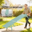 SET 2 LETTINI PRENDISOLE REGOLABILI IN 5 POSIZIONI CON TAVOLINO LATERALE E 2 RUOTE, IN METALLO E POLIESTERE, VERDE