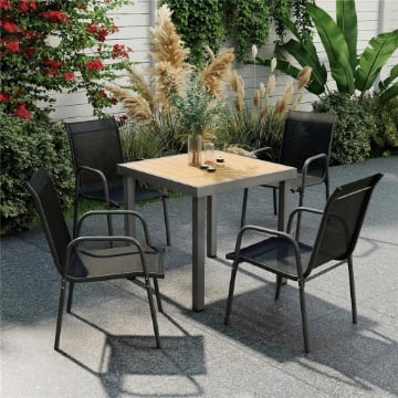 SET 4 SEDIE IMPILABILI E TRASPIRANTI CON BRACCIOLI E SCHIENALE ALTO, IN METALLO E POLIESTERE, 51L X 69P X 87A CM, NERO