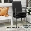 SET 4 SEDIE IMPILABILI E TRASPIRANTI CON BRACCIOLI E SCHIENALE ALTO, IN METALLO E POLIESTERE, 51L X 69P X 87A CM, NERO