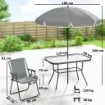 SET DA GIARDINO 8 PZ CON OMBRELLONE, 6 SEDIE PIEGHEVOLI E TAVOLO DA ESTERNO IN VETRO TEMPERATO, GRIGIO