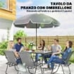 SET DA GIARDINO 8 PZ CON OMBRELLONE, 6 SEDIE PIEGHEVOLI E TAVOLO DA ESTERNO IN VETRO TEMPERATO, GRIGIO
