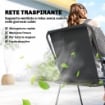 Set da Giardino 8 pz con Ombrellone, 6 Sedie Pieghevoli e Tavolo da Esterno in Vetro Temperato, Nero