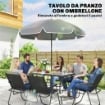 Set da Giardino 8 pz con Ombrellone, 6 Sedie Pieghevoli e Tavolo da Esterno in Vetro Temperato, Nero