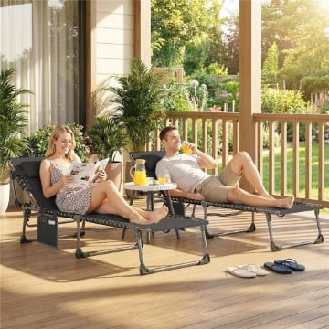 SET 2 LETTINI PRENDISOLE DA GIARDINO PIEGHEVOLI E RECLINABILI SU 5 LIVELLI CON CUSCINI, 57X200X38 CM, NERO