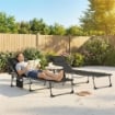 SET 2 LETTINI PRENDISOLE DA GIARDINO PIEGHEVOLI E RECLINABILI SU 5 LIVELLI CON CUSCINI, 57X200X38 CM, NERO