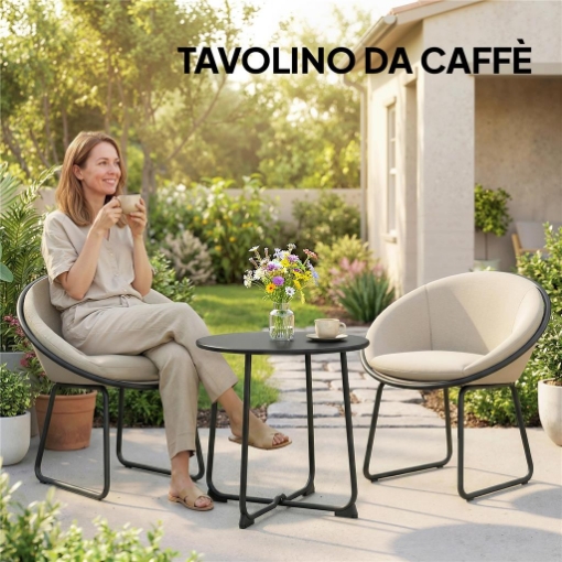 TAVOLINO DA CAFFÈ DA ESTERNO ROTONDO 50 CM IN METALLO CON BASE A X E PIEDINI ANTISCIVOLO, NERO