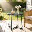 TAVOLINO DA CAFFÈ DA ESTERNO ROTONDO 50 CM IN METALLO CON BASE A X E PIEDINI ANTISCIVOLO, NERO