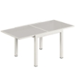 Tavolo Estensibile in Alluminio per Esterni, Piano in Vetro Temperato, Bianco Crema.