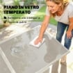 Tavolo Estensibile in Alluminio per Esterni, Piano in Vetro Temperato, Bianco Crema.