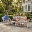 Set da Giardino 4 Pezzi con Divano, Poltrone, Tavolino, Khaki e Bianco