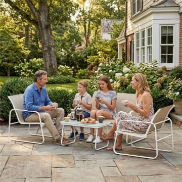 Set da Giardino 4 Pezzi con Divano, Poltrone, Tavolino, Khaki e Bianco