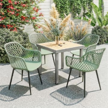 Set di 4 Sedie da Giardino, con Schienale Diamantato, Braccioli, Verde