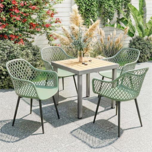 Set di 4 Sedie da Giardino, con Schienale Diamantato, Braccioli, Verde